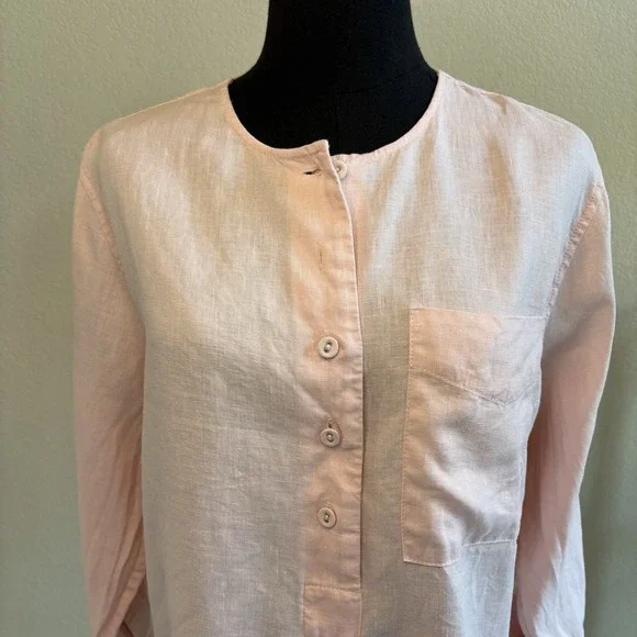 Everlane Women's Linen Popover Shirt Petal Pink Blouse Long Sleeve Size 2 - Picture 7 of 13